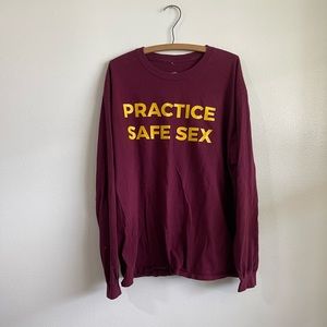 Maroon Long Sleeve Tee with Yellow Print